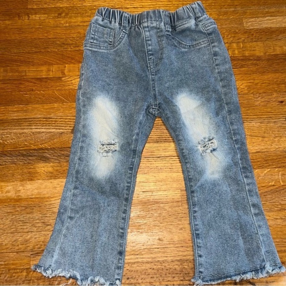 SHEIN Kids 18-24 Month Blue Denim Distressed‎ Raw Hem Elastic Pull On Jeans
